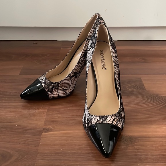 Black and Blush Lace Detail Heels - Picture 1 of 5